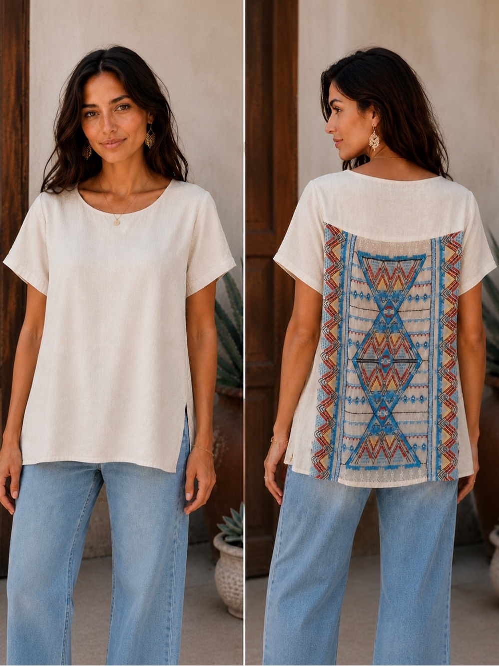 Johnny Was JWLA Embroidered Boho Linen Blend Top Size Medium NWT